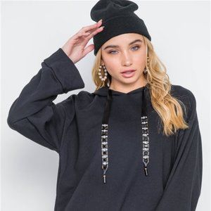 Black Bling Rhinestone Wide Sleeve Hoodie